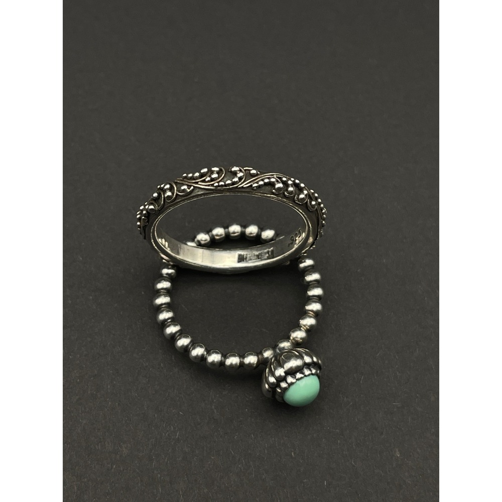 Lois Hill and Pandora Turquoise Stacking Rings Set Sterling Silver Balinese - Picture 10 of 16